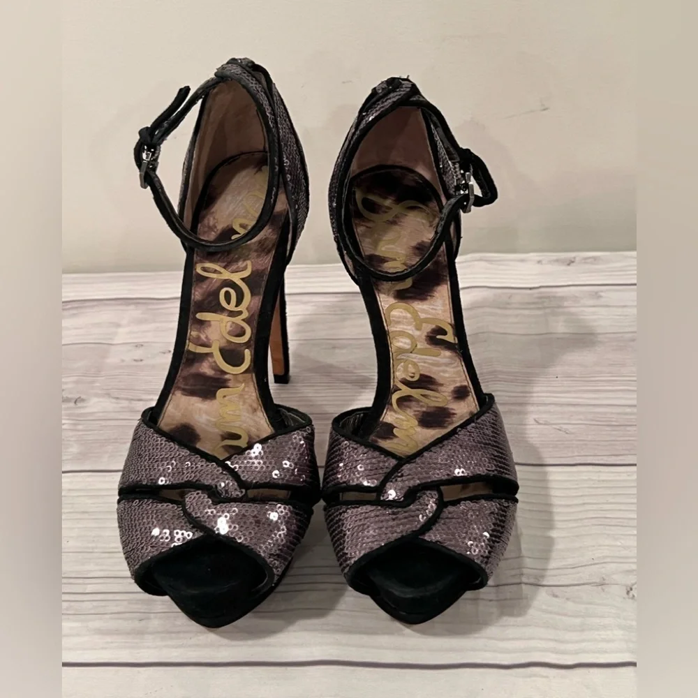 Sam Edelman black silver Sequin High Heels - Size 6